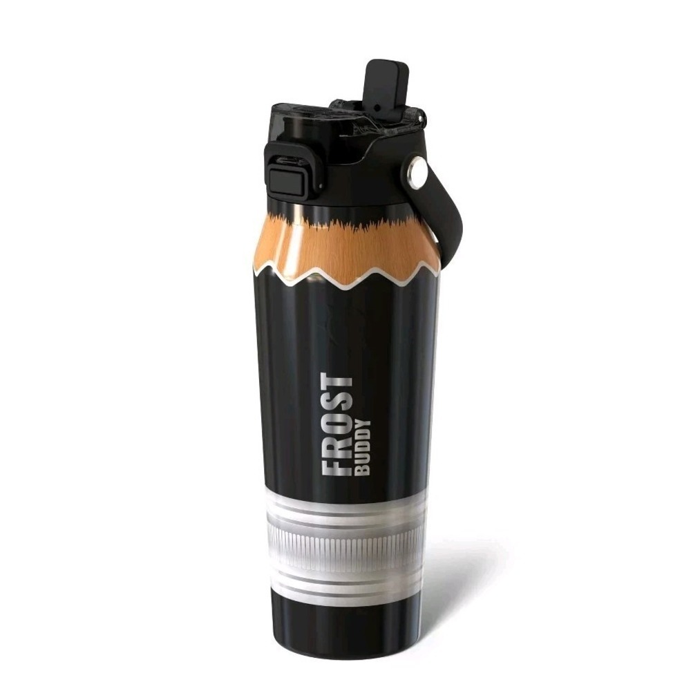 Frost Buddy Bottle Buddy 24oz Pencil Insulated Water Bottle Straw Chug Black